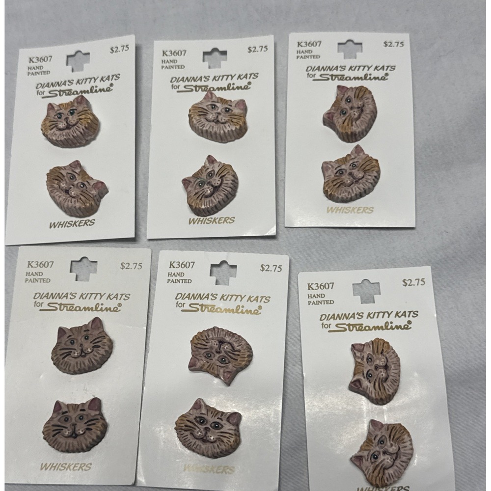 Diannas's Kitty Kats Handmade Cat Buttons Lot NOS Streamline Ind Vintage Buttons